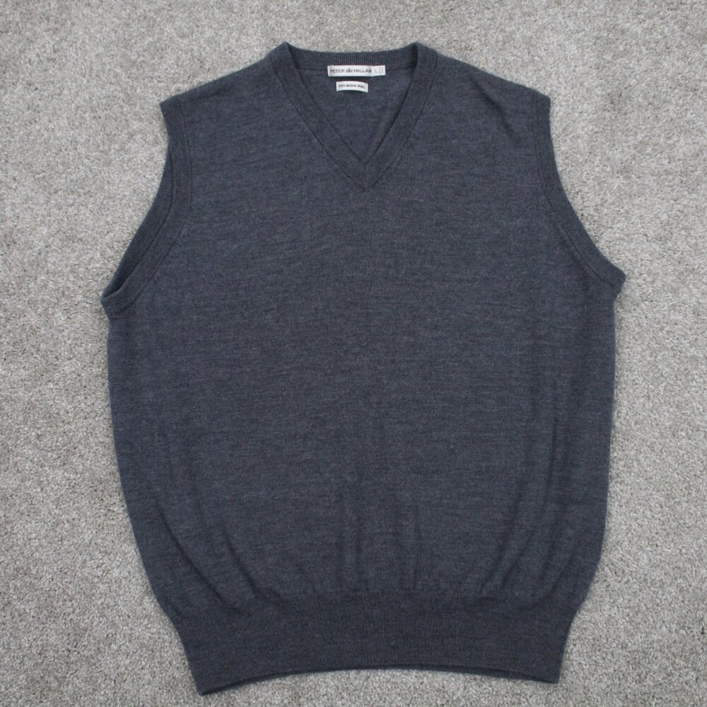 Peter Millar Sweater Vest Mens Large Gray Merino Wool Sleeveless Pullover Shirt